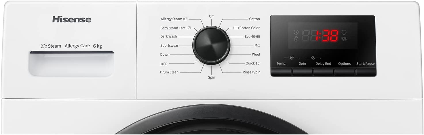 WFPV6012EM-Freestanding-6 KG-Front Load Washing Machine-Steam Wash-Quick Wash-15 Washing Programs