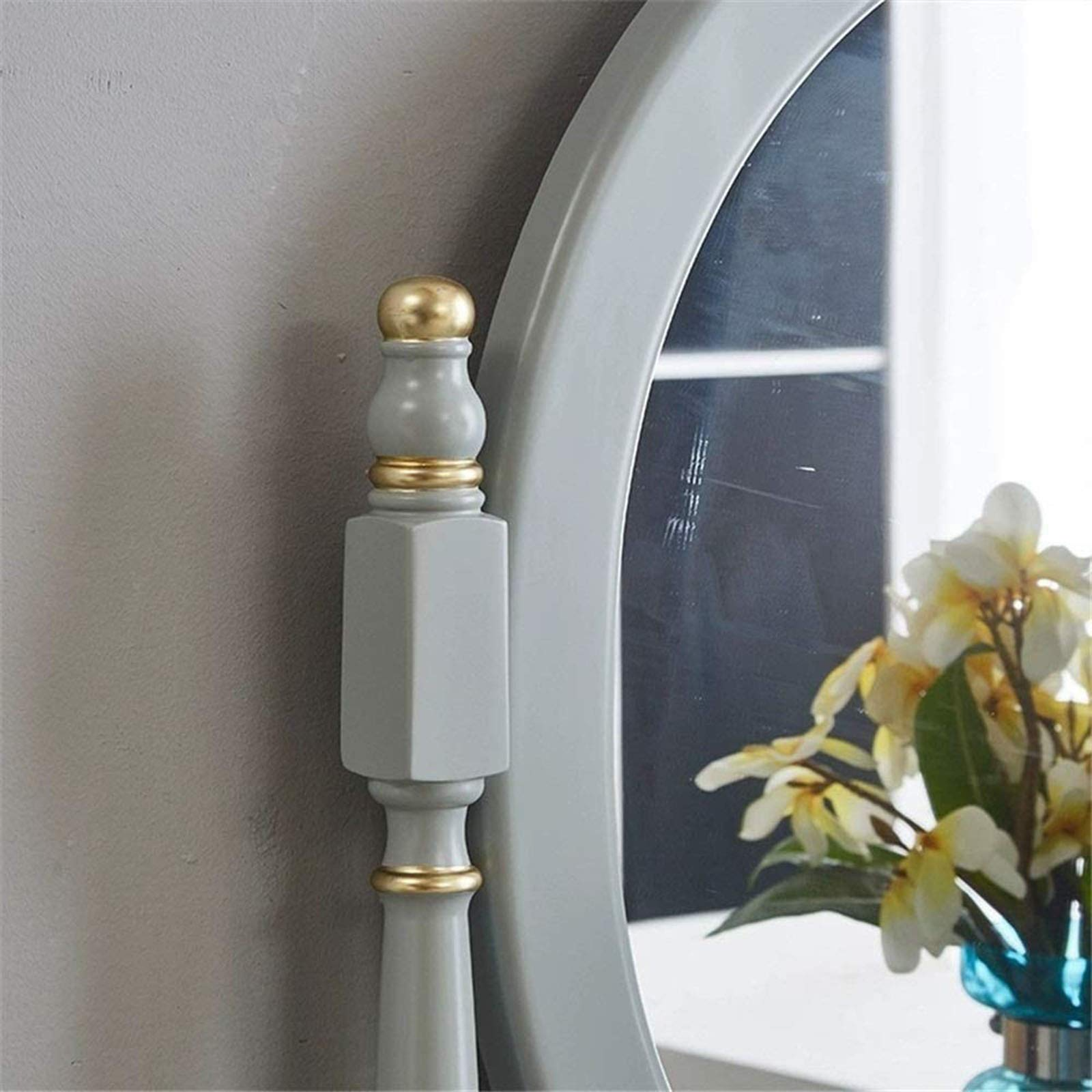 【Furniture】Dressing Table Bedroom Vanity Table Set, Makeup Table with Oval Mirror, Stool & 4 Drawers