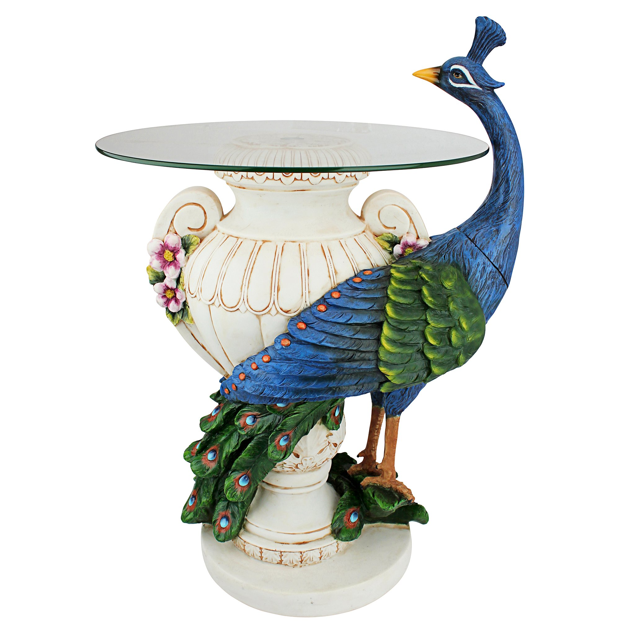 【Furniture】Staverden Castle Peacock Glass Topped Side Table, 25 Inch, Full Color