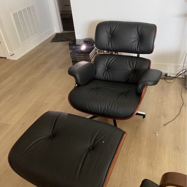 【Furniture】【BS】Genuine Leather Recliner with Ottoman, Mid Century Classic Lounge Chair