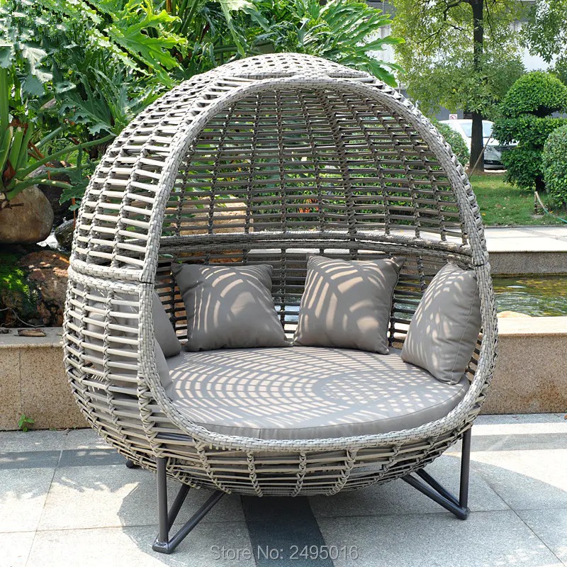 【Home&Garden】Metal frame with Wicker Patio Sunbed,outdoor Daybed for poolside,garden ,grey color ,can customized