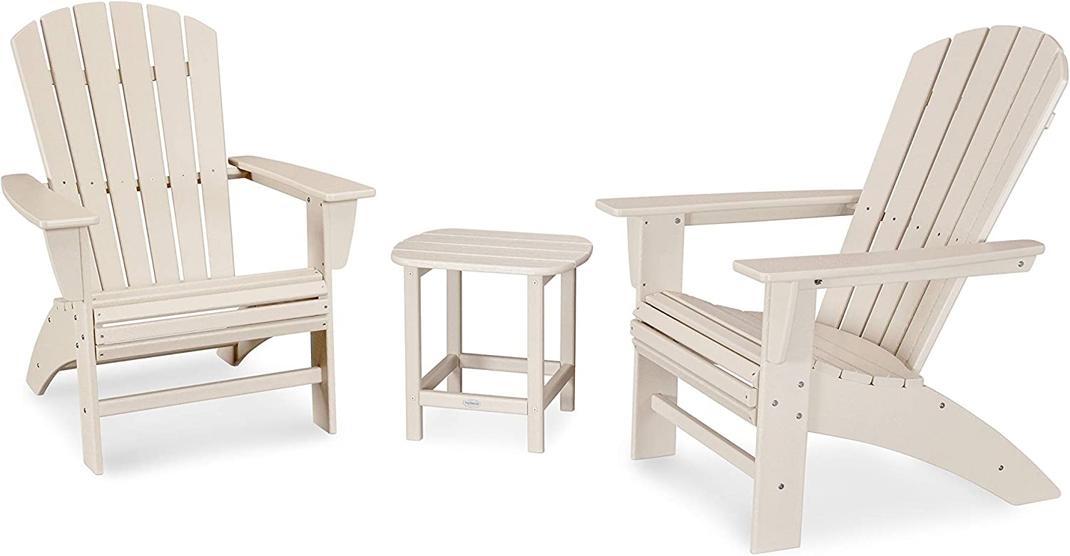 【Home&Garden】Nautical 3-Piece Curveback Adirondack Chair Set with Side Table