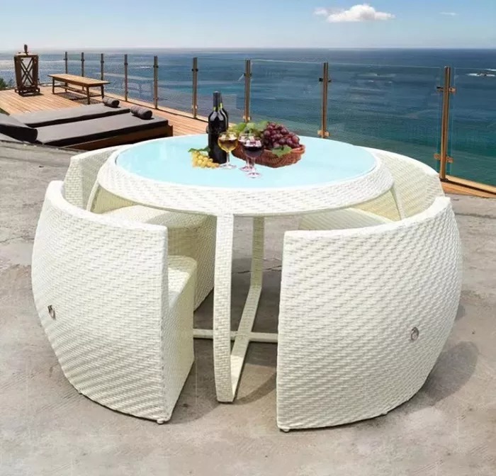 【Furniture】Outdoor balcony leisure rattan chair + table five-piece open-air sun room courtyard