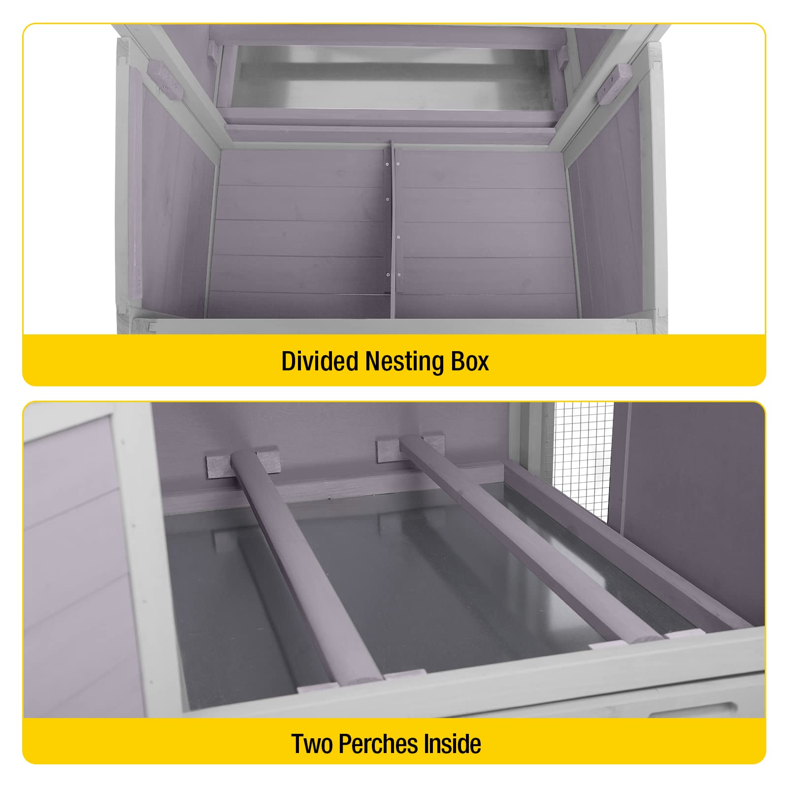 【Home&Garden】80 Movable Chicken Coop with Wheel and Run, Large Backyard Hen House with Nesting Box