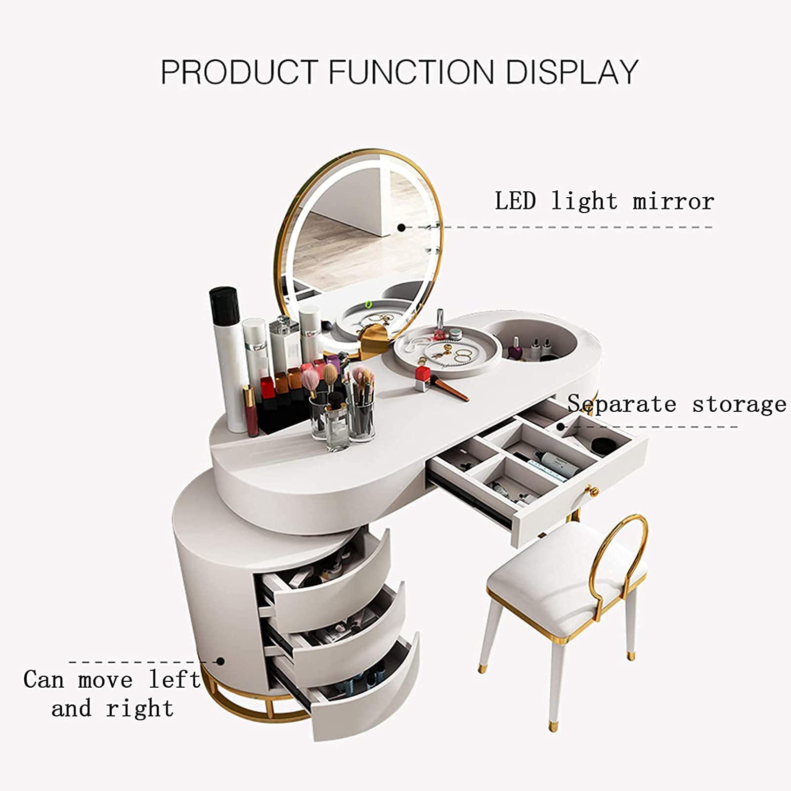 【Furniture】Dressing Table Set Vanity Desk Makeup Table with LED Lights Adjustable Brightness Mirror