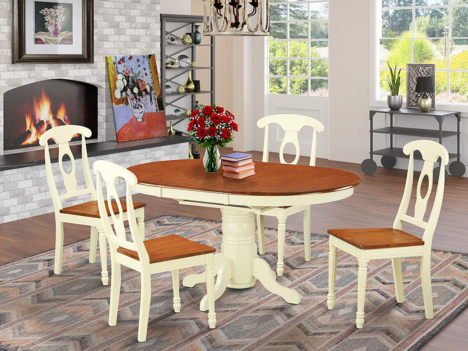 【Furniture】5 Pc Dining Room Set for 4-Oval Dining Table & 4 Dining Chairs