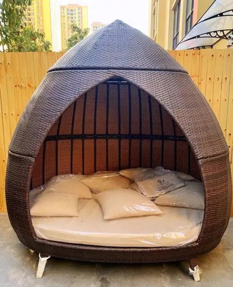 【Home&Garden】Vacation beach bed rattan bed terrace sun bed outdoor leisure birdcage sofa outdoor