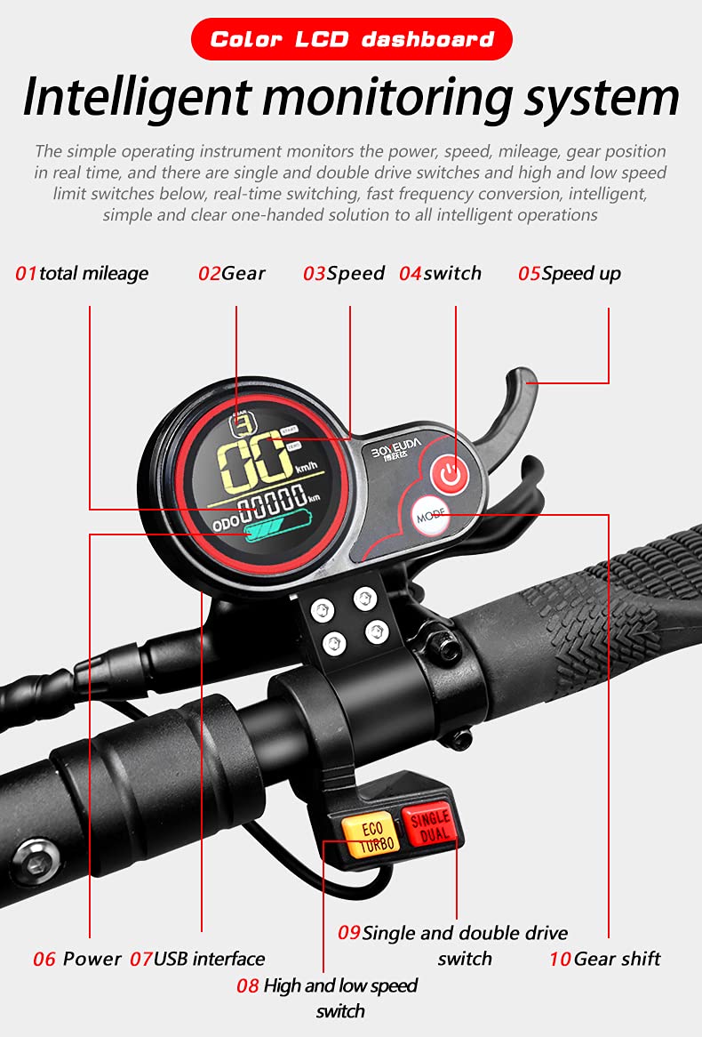 Adult Electric Scooter, Max Speed 55MPH,Total Power 6000W, 90mile Long Range Battery, 60V Dual Drive, 11-inch Wheels, Portable Foldable, Off Road (60V38AH 70-75 Mile Range<NO8>