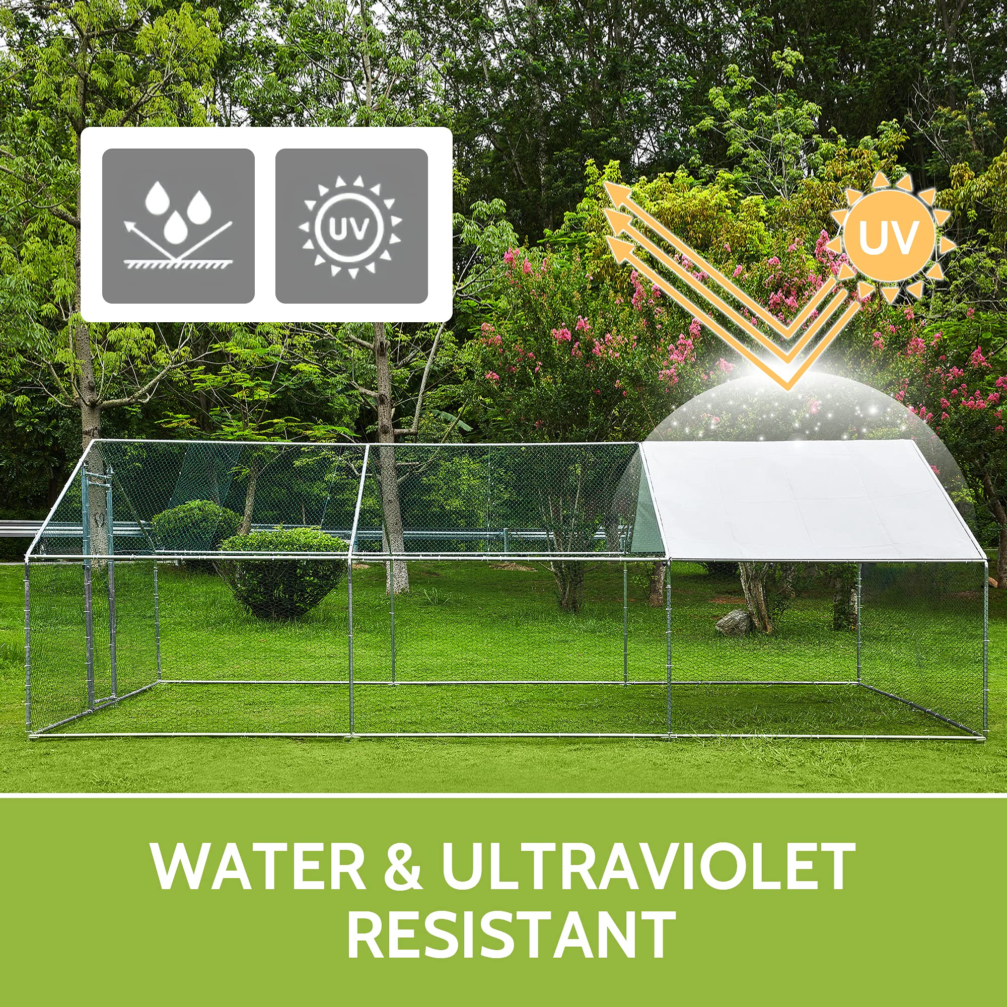 【Pet】Extra Large Metal Chicken Coop Walkin Poultry Cage Rabbits Habitat Cage(19.6'Lx9.8'Wx6.5'H)