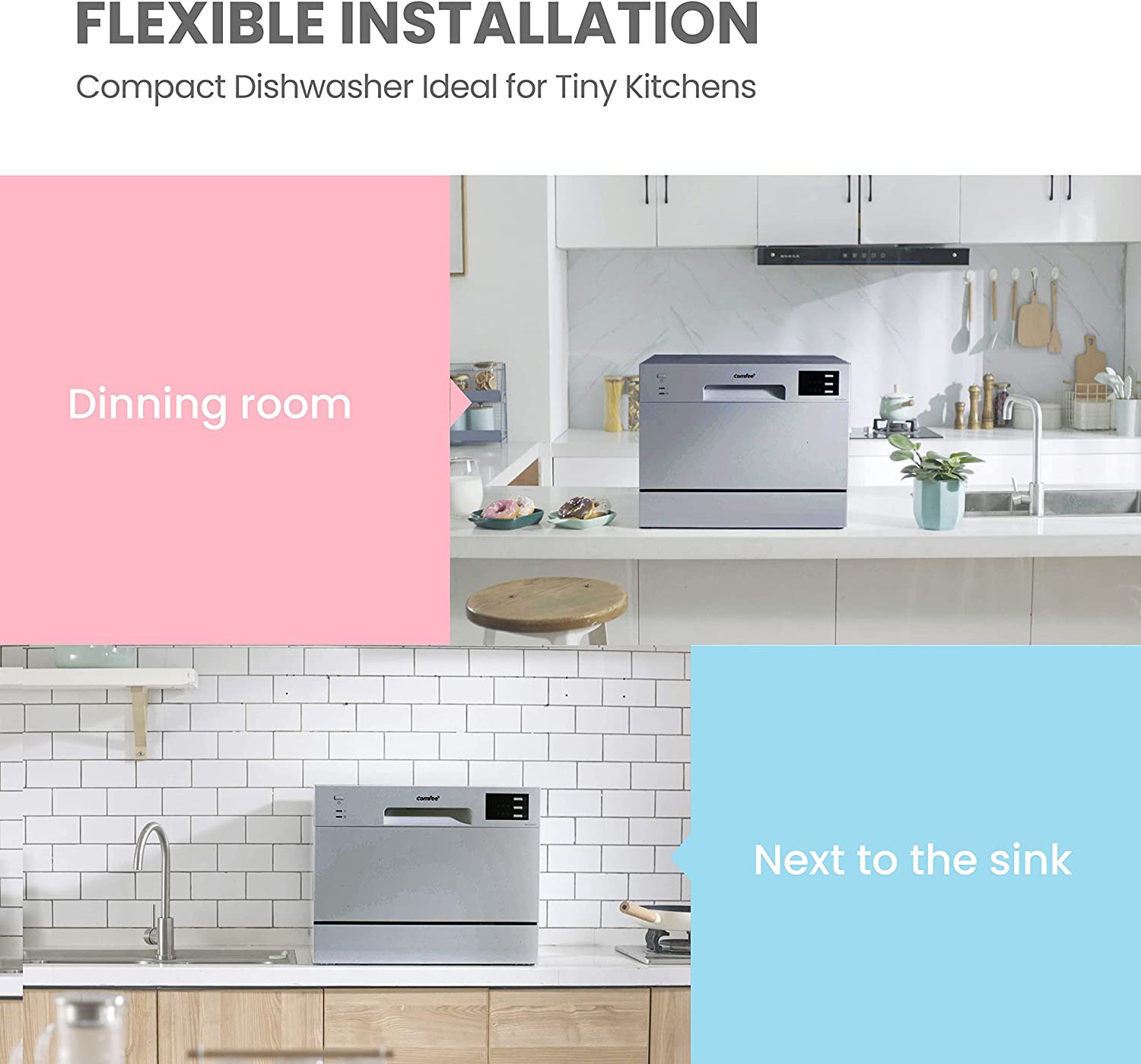 COMFEE' KWH-TD602E-S Freestanding Compact Dishwasher