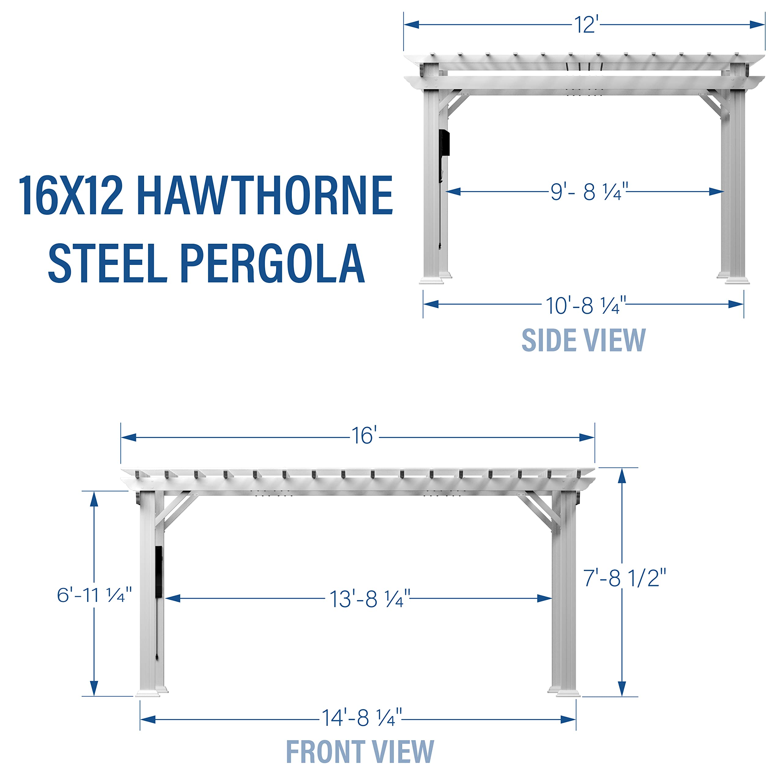 【Home&Garden】14' x 10' White Steel Traditional Pergola with Sail Shade Soft Canopy