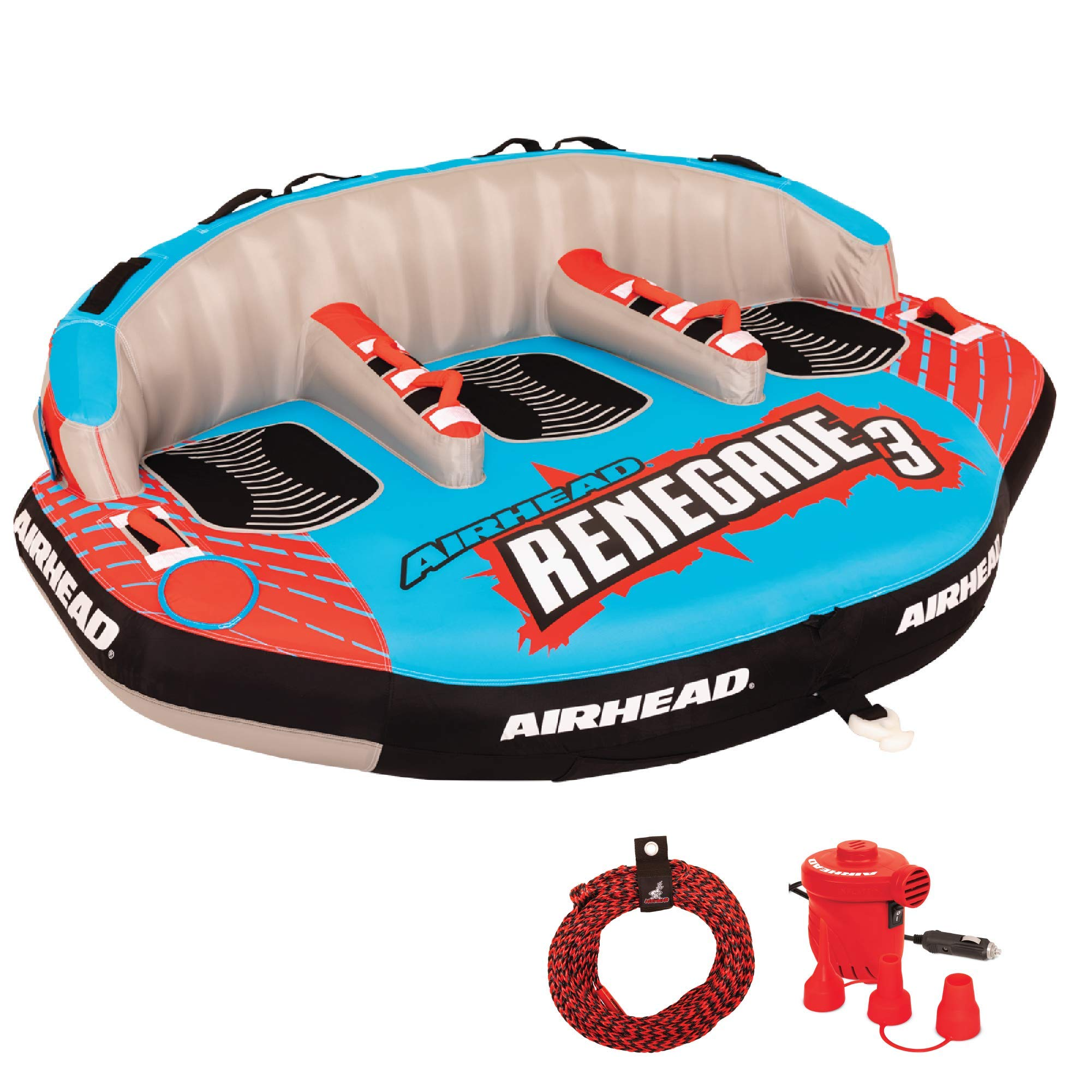 【Sports&Outdoors】3 Person Inflatable Towable Water Tube Seat Rider Boating Tubing Kit for Kids and Adults
