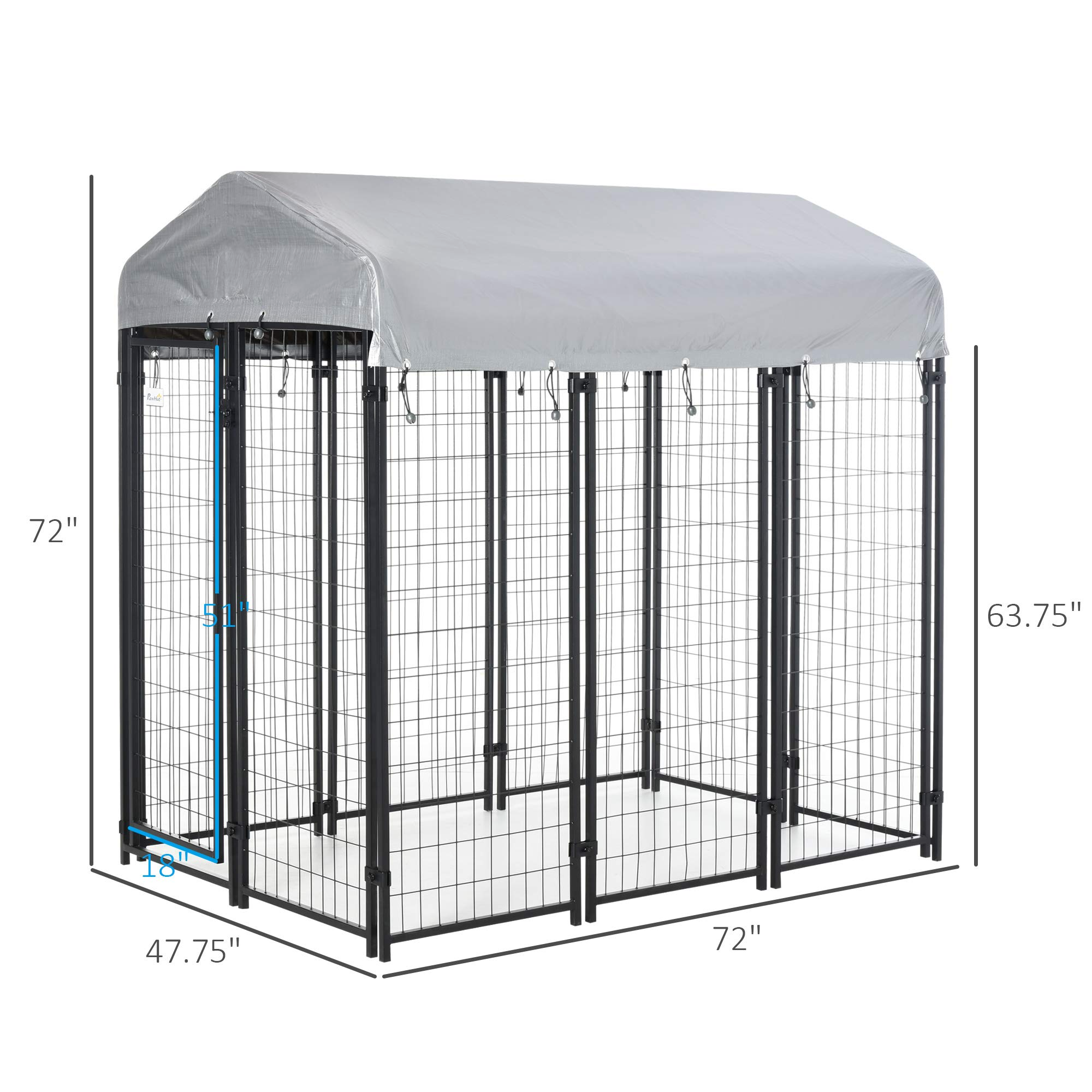 【Pet】6'x4'x6' Large Dog Kennel Outdoor Steel Fence with UV-Resistant Cloth Roof & Secure Lock
