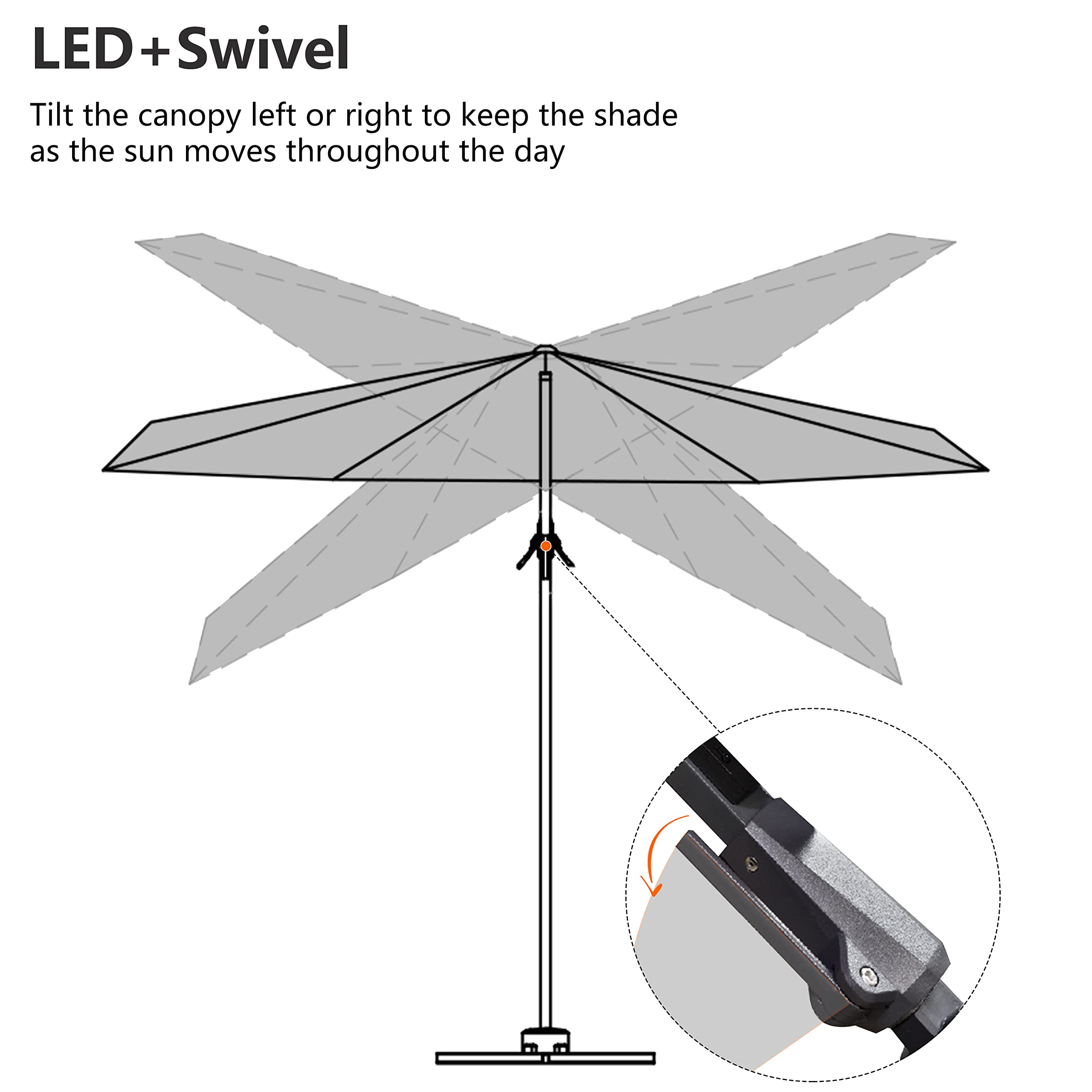 【Home&Garden】10 Feet Patio Umbrella Outdoor Cantilever Solar Powered LED Swivel Square Umbrella