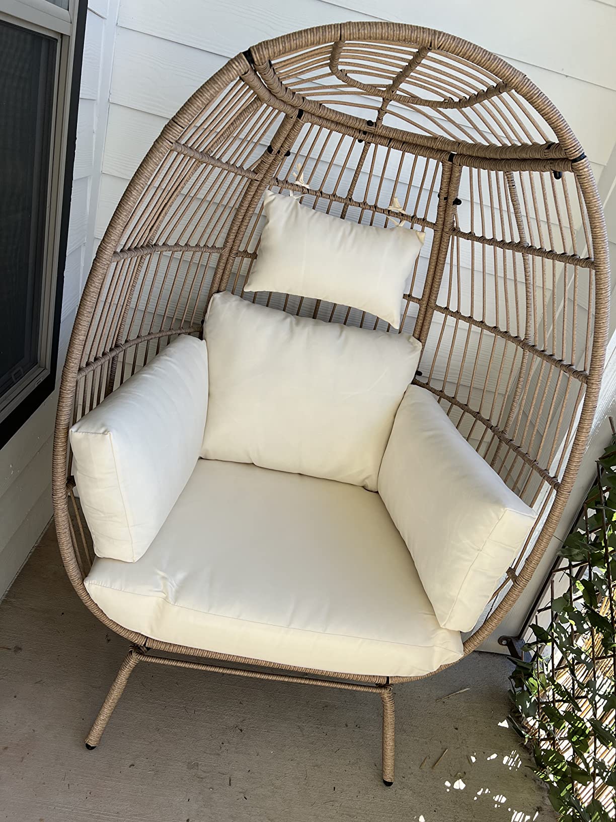 【Furniture】Wicker Egg Chair Outdoor Indoor Oversized Lounger with Stand and Cushions Egg Basket Chair