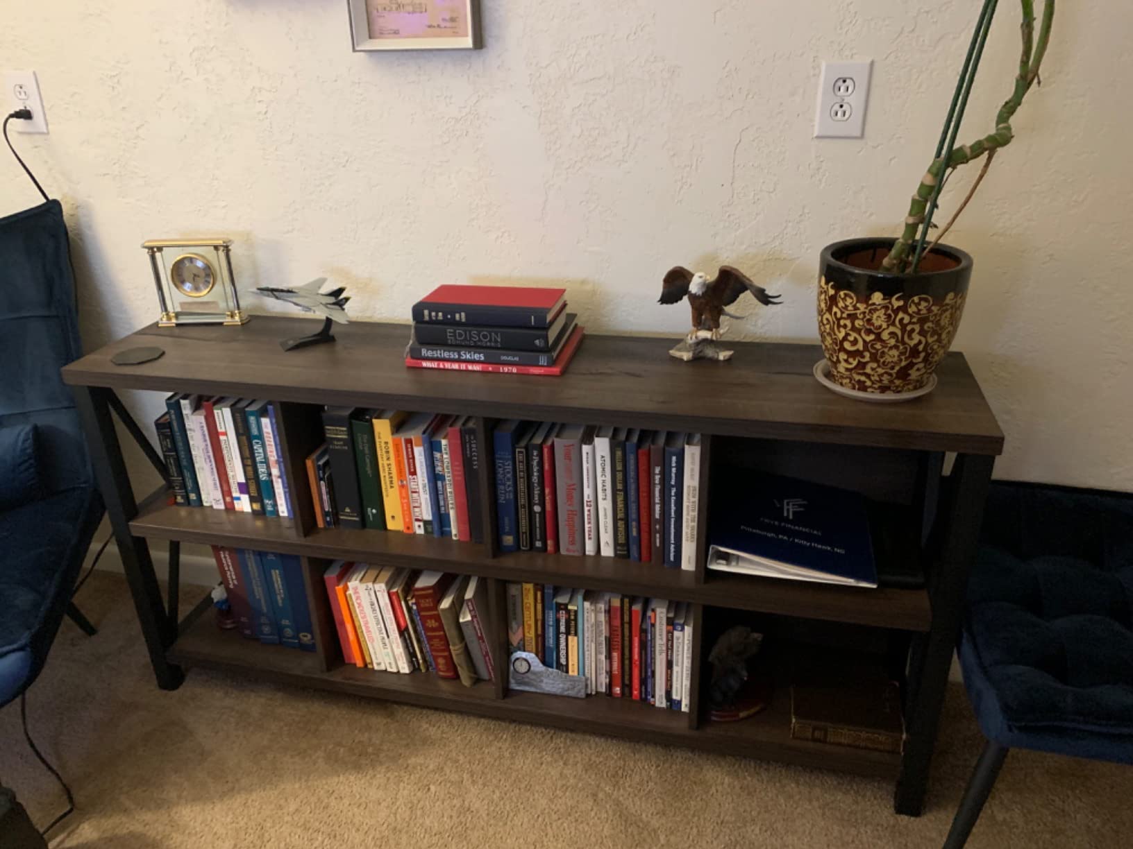 【Furniture】8 Cube Storage Organizer Bookshelf, Rustic Wood Cubby Bookcase, Industrial Horizontal Long Shelf