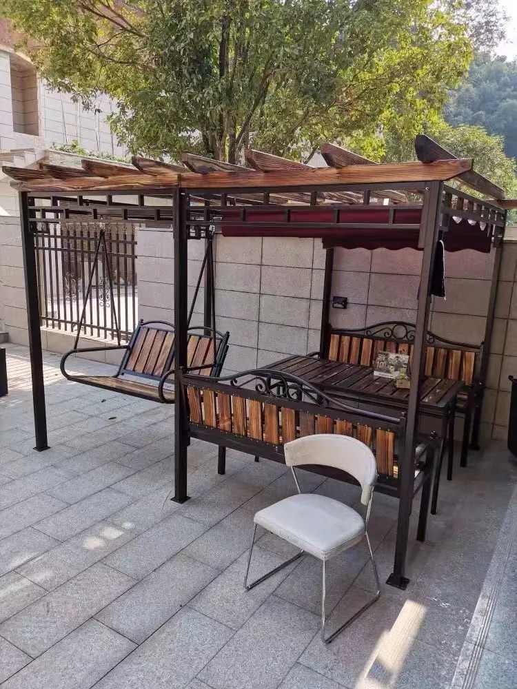 【Gazebo】Outdoor Gazebo Swing Grape Rack Anti-Corrosion Wood Aluminum Alloy