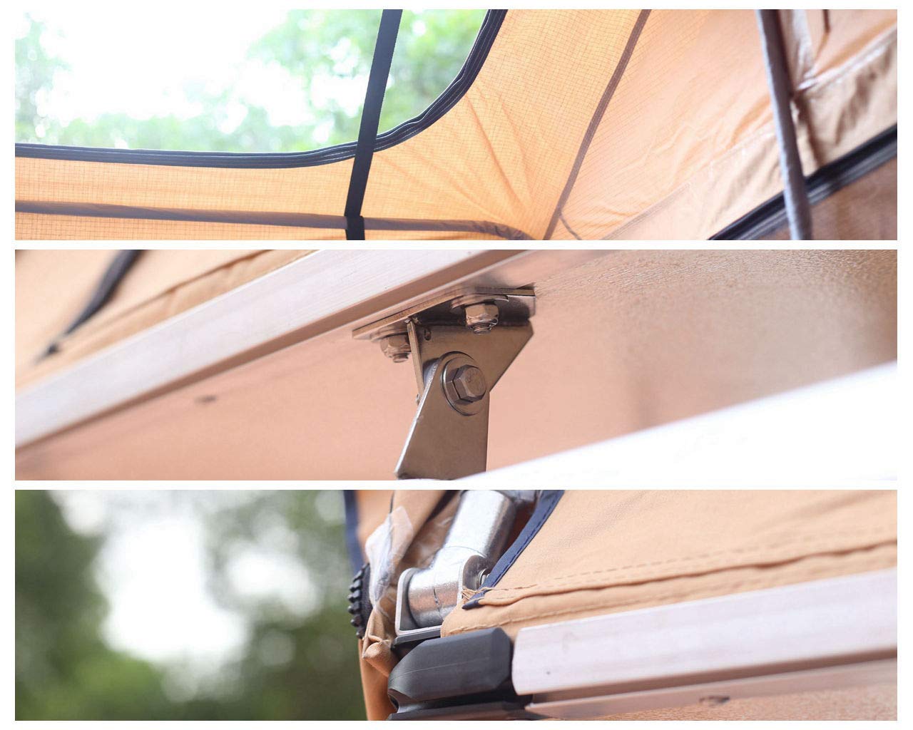 Overland Vehicle Systems TMBK 3 Person Roof Top Tent with Rain Fly Tan Body & Green Rainfly - Black Aluminum Base with Black Ladder - Universal Fitment