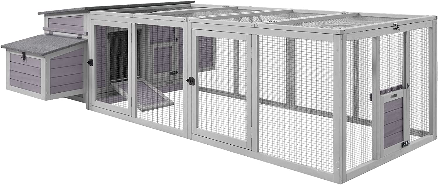 【Pet】80 Movable Chicken Coop with Wheel and Run, Large Backyard Hen House with Nesting Box