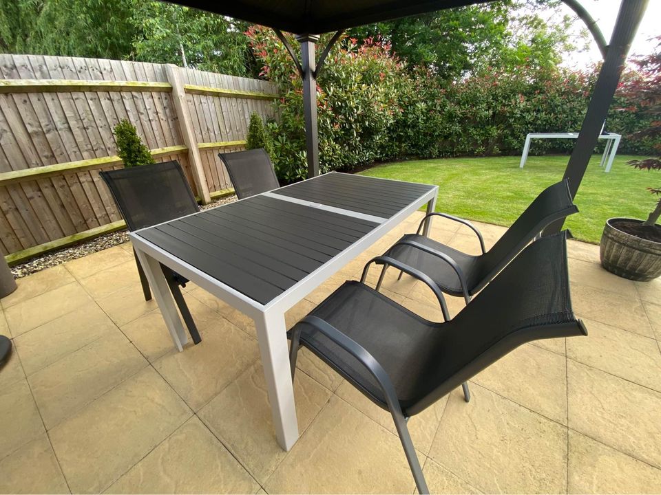 【Home&Garden】Grey Aluminium Textoline Stackable Garden Chairs - Comes with tables and Chairs