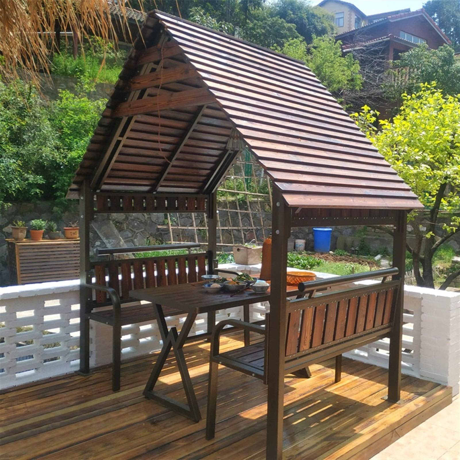 【Gazebo】Leisure Log Cabin Solid Wood Outdoor Patio Garden Pavilion Rain Proof Removable House