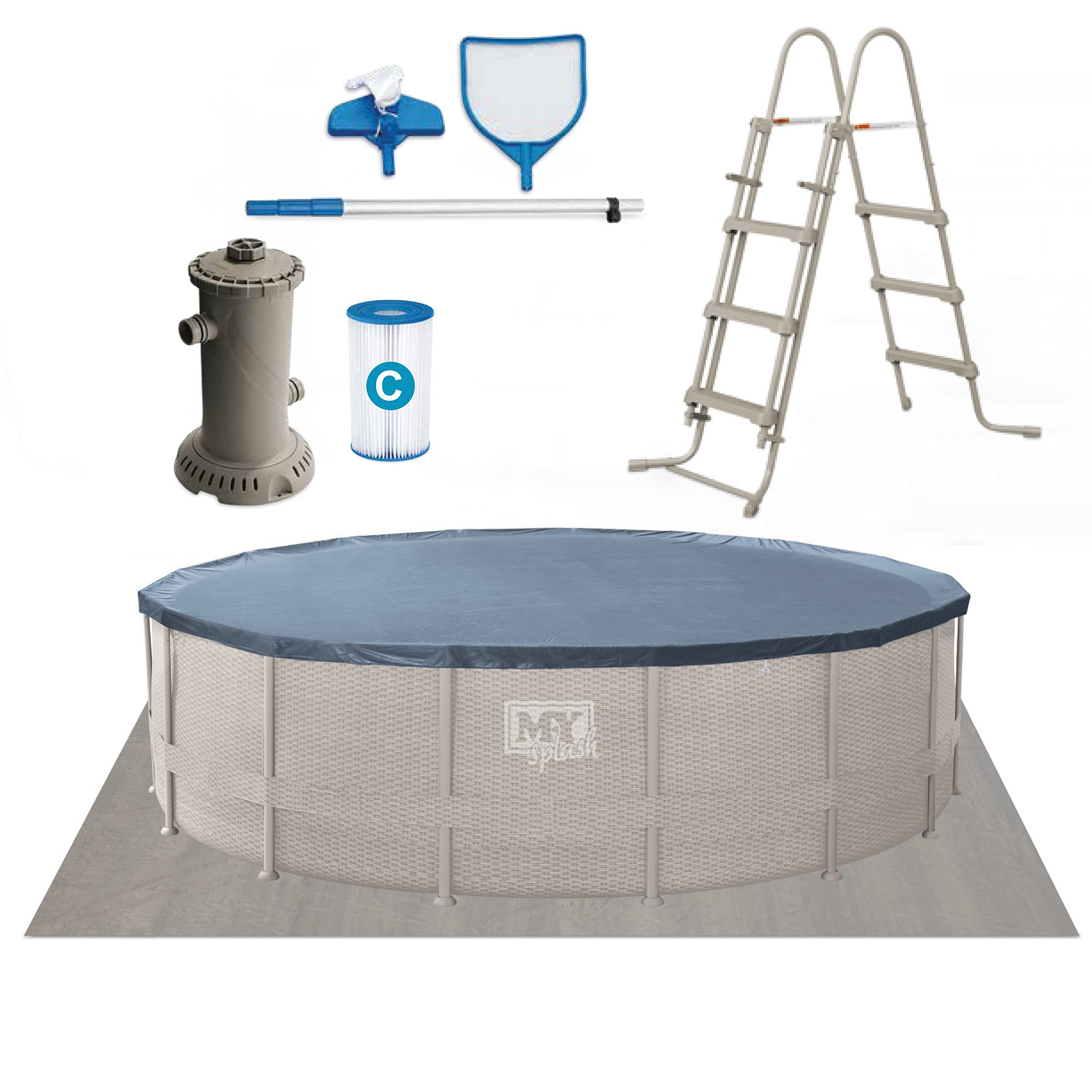 【Sports&Outdoors】14ft x 42in Rattan Finish Metal Frame Swimming Pool Set