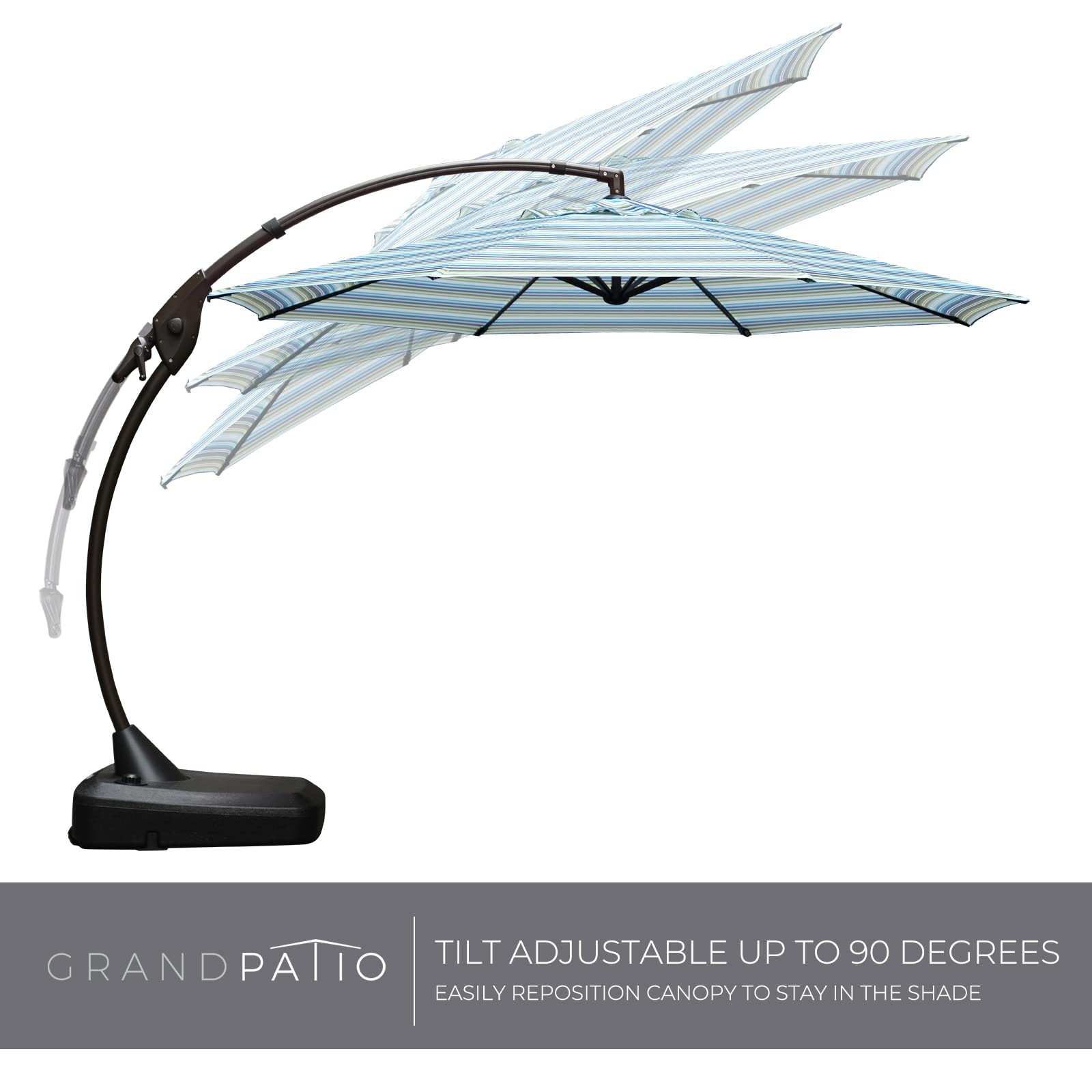 【Home&Garden】11 FT Deluxe NAPOLI Curvy Aluminum Offset Umbrella, Patio Cantilever Umbrella with Base