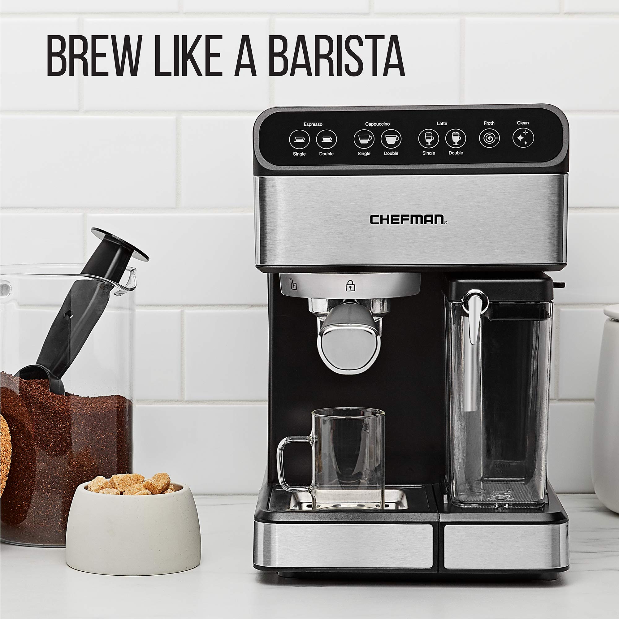 【Appliances】6-in-1 Espresso Machine, 15-Bar Pump, Built-In Milk Froth for Cappuccino & Latte Coffee
