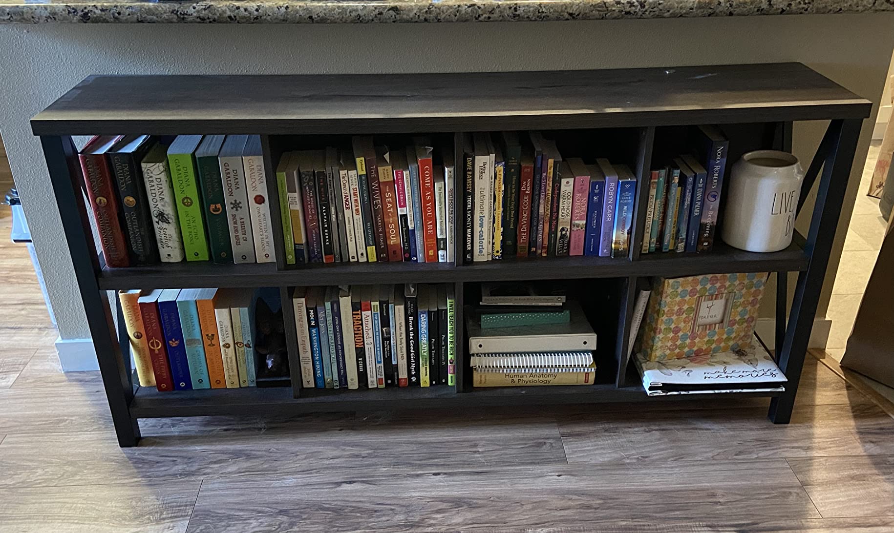 【Furniture】8 Cube Storage Organizer Bookshelf, Rustic Wood Cubby Bookcase, Industrial Horizontal Long Shelf