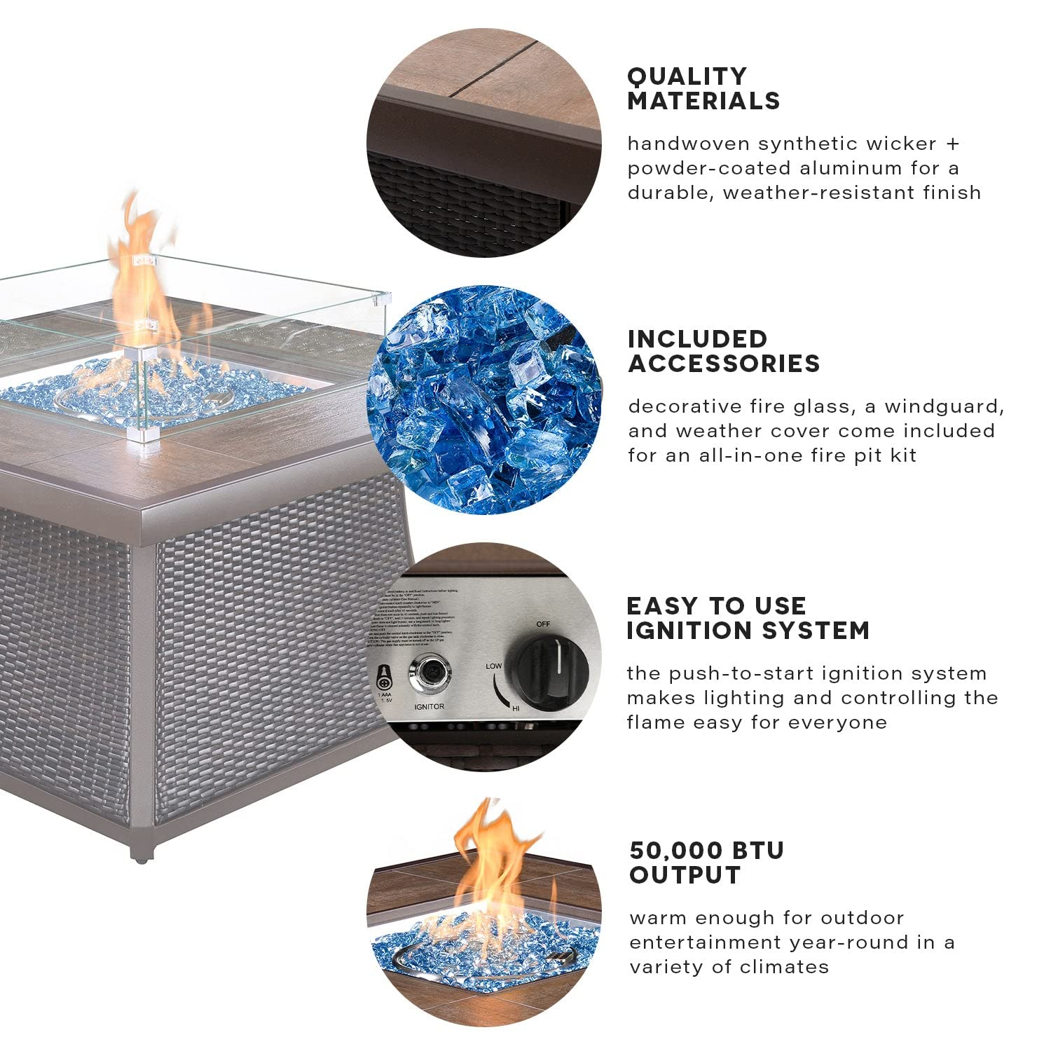 【Furniture】Kinger Home Propane Brazier Table 5-Piece Set, Suitable for Outdoor Patios