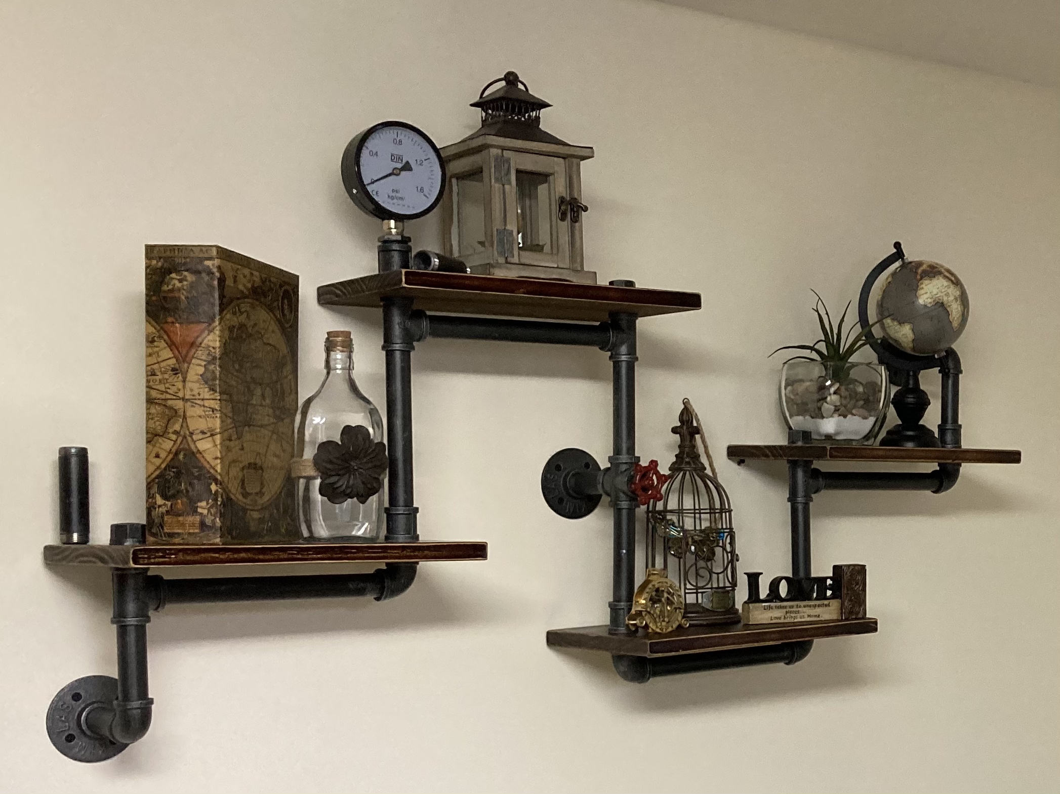 【Furniture】Industrial Rustic Modern Wood Ladder Pipe Wall Shelf 4 Layer Pipe Design Bookshelf DIY Shelving