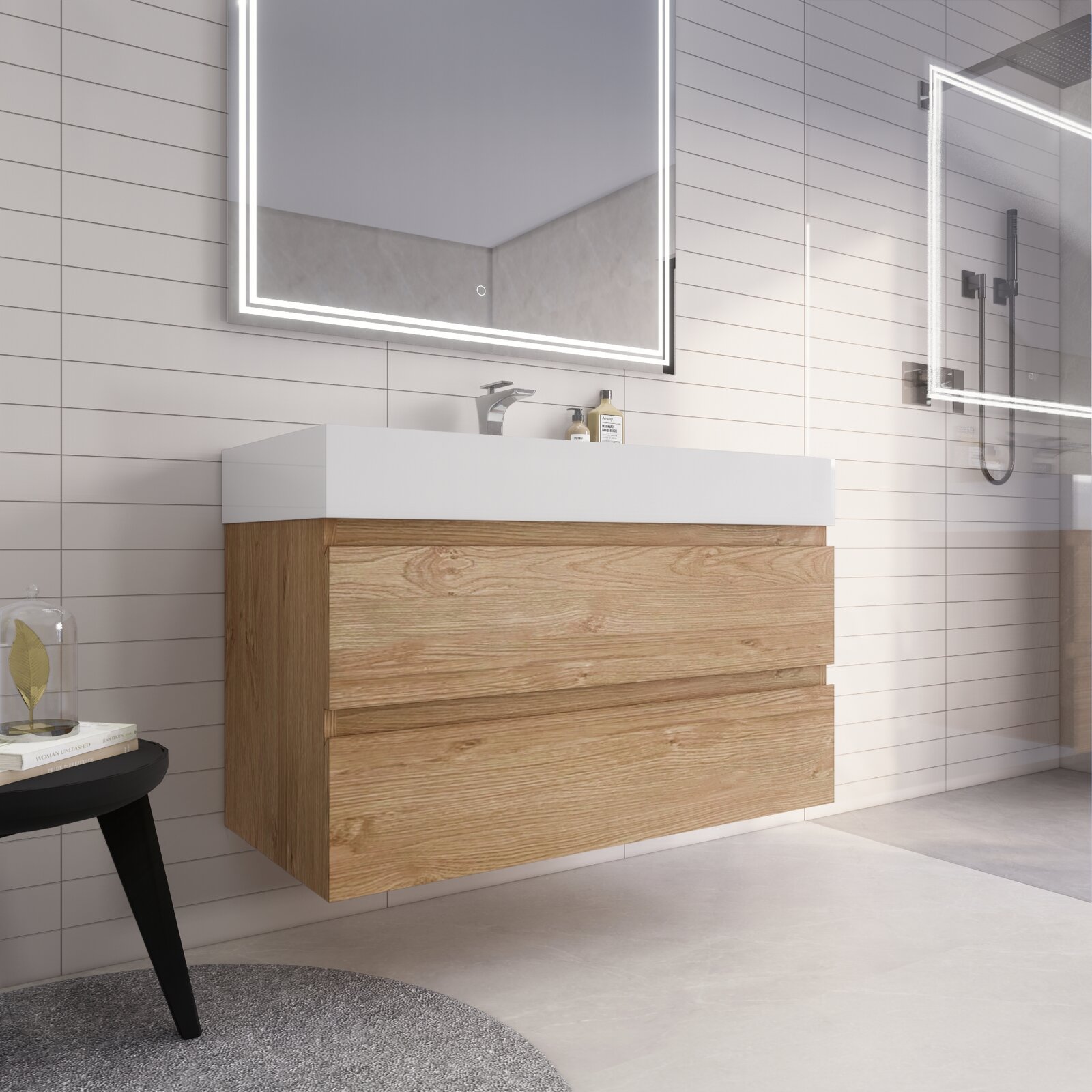 【Home Improvement】Newbold 42'' Wall-Mounted Single Bathroom Vanity Set