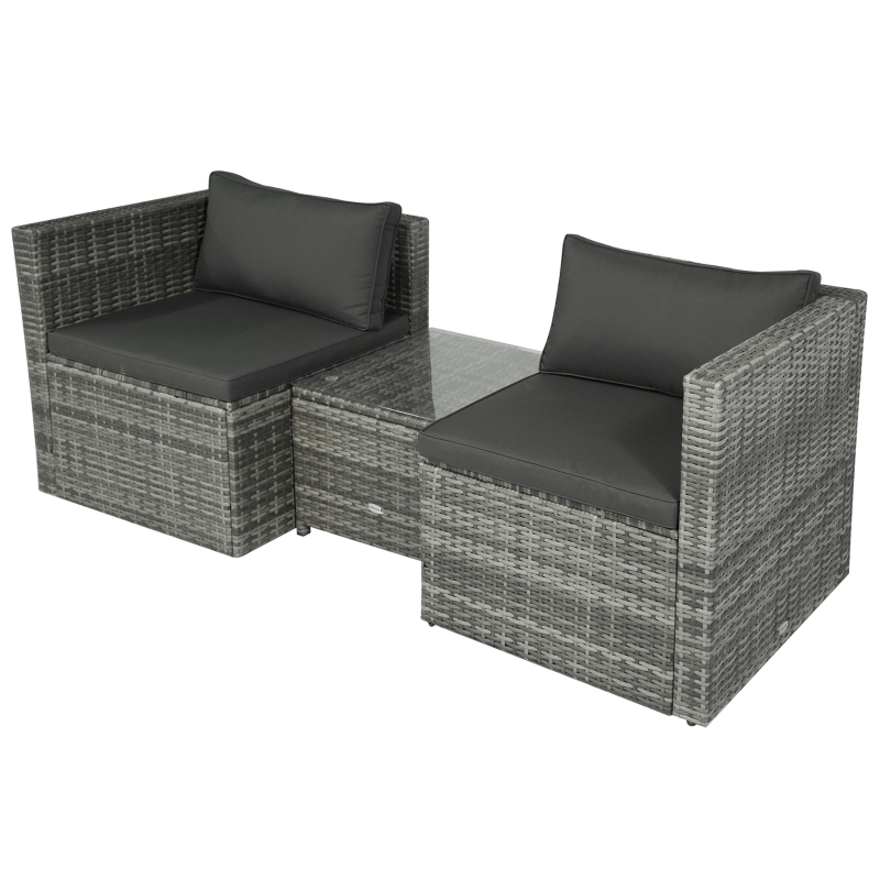 【Furniture】3 Pieces Patio PE Rattan Bistro Set Cushioned Armchair Sofa and Coffee Table Outdoor Furniture