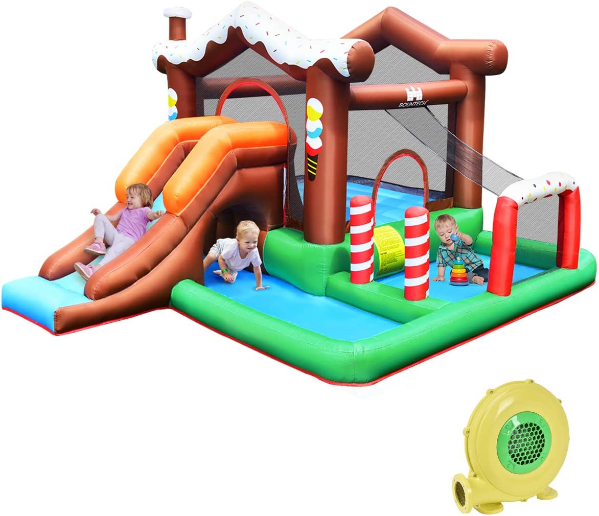 【Sports&Outdoors】Inflatable Water Slide Park, 6 in 1 Multifunctional Kids Water Slide Bouncy Castle