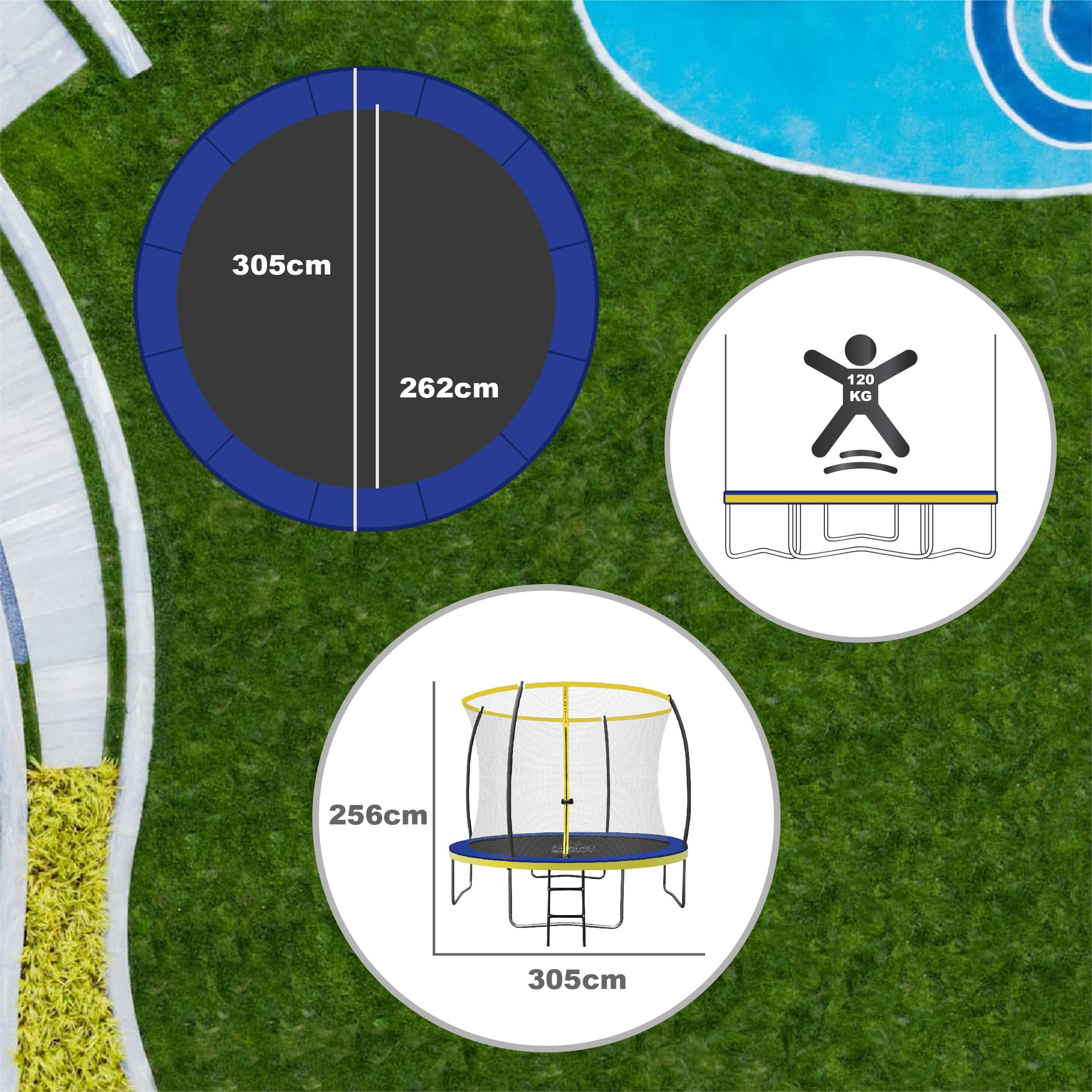 【Baby&Kids】Ultima 4 High Spec Trampoline with Safety Enclosure Netting and Ladder