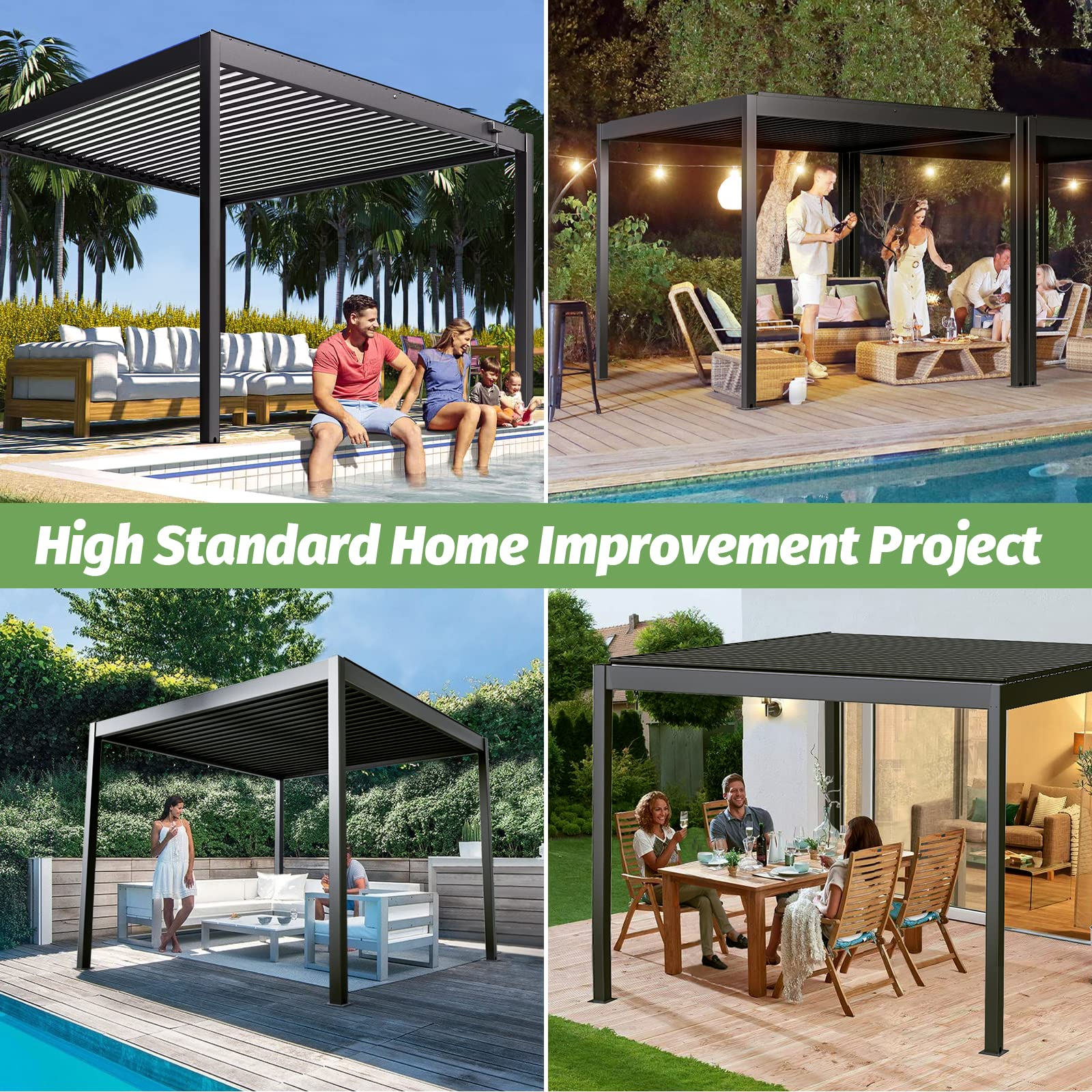 【Home&Garden】10'x10' NO Corrosion Louvered Pergola, High Strength Gazebo for Yard