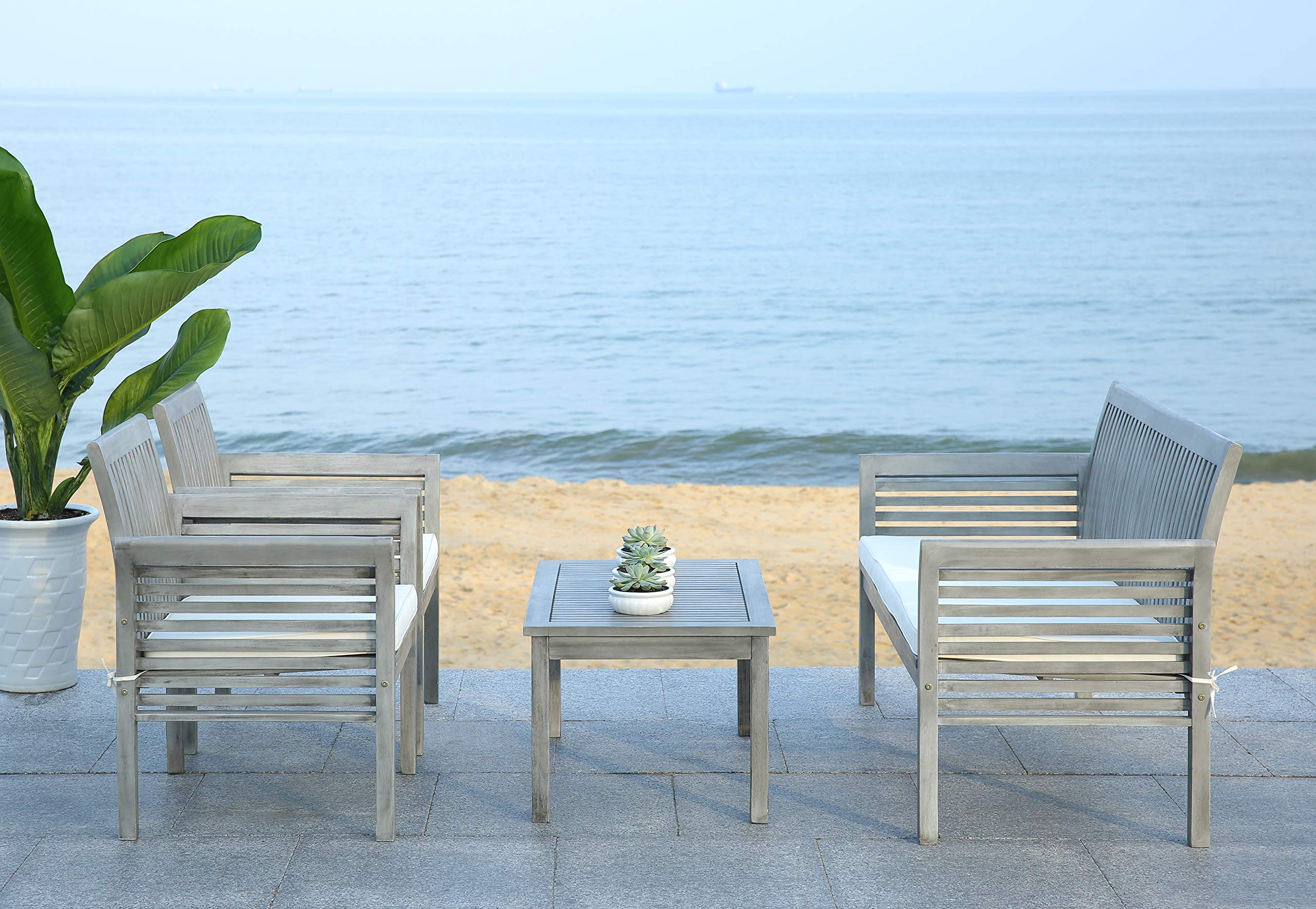 Outdoor Collection Carson Grey Wash/ Beige Cushions 4-Piece Conversation Patio Set