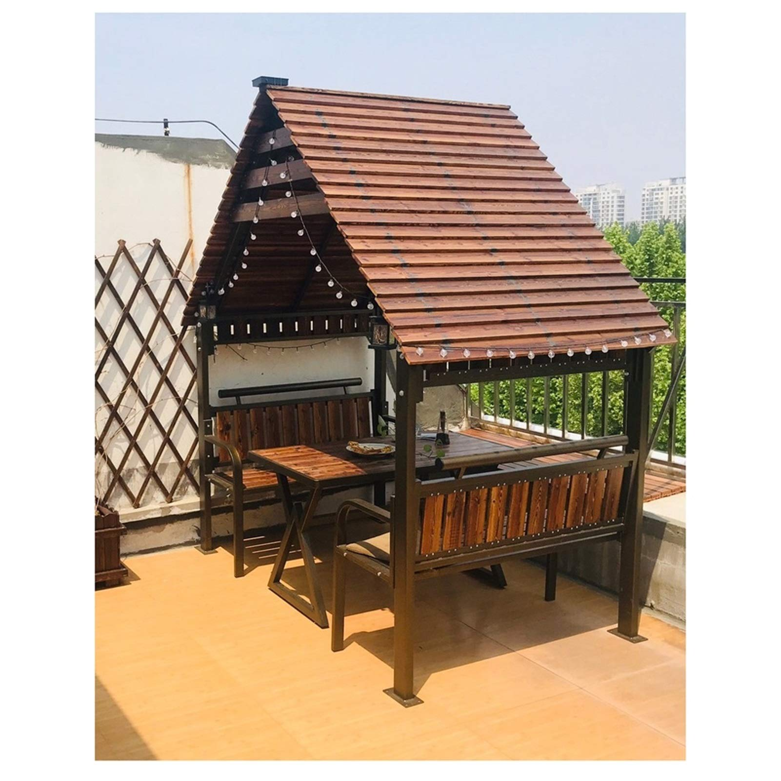 【Gazebo】Leisure Log Cabin Solid Wood Outdoor Patio Garden Pavilion Rain Proof Removable House