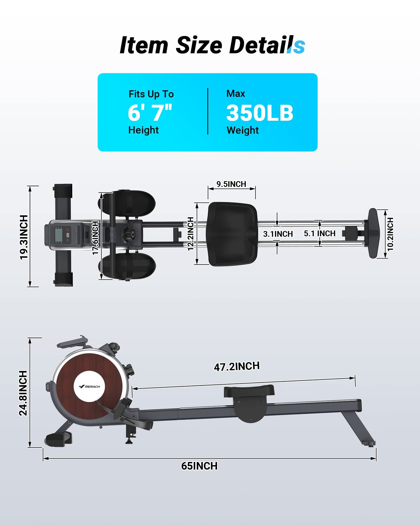 【Sports&Outdoors】Rowing Machine, MERACH Bluetooth Magnetic Rower Machine with Dual Slide Rail