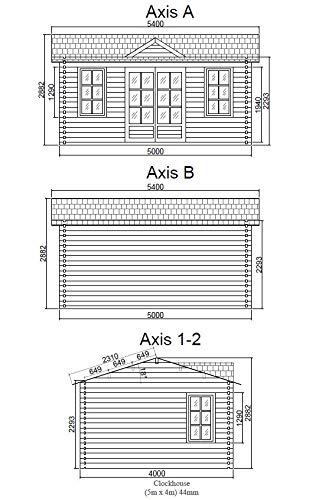 【Home&Garden】Log Cabin CLOCKHOUSE 4x3m, 44 mm Walls