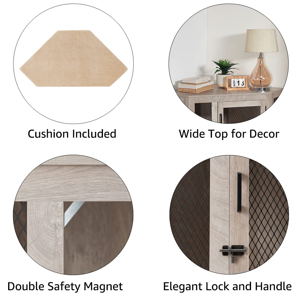 【Pet】Furniture Corner Dog Crate with Cushion, Dog Kennel with Wood and Mesh, Dog House