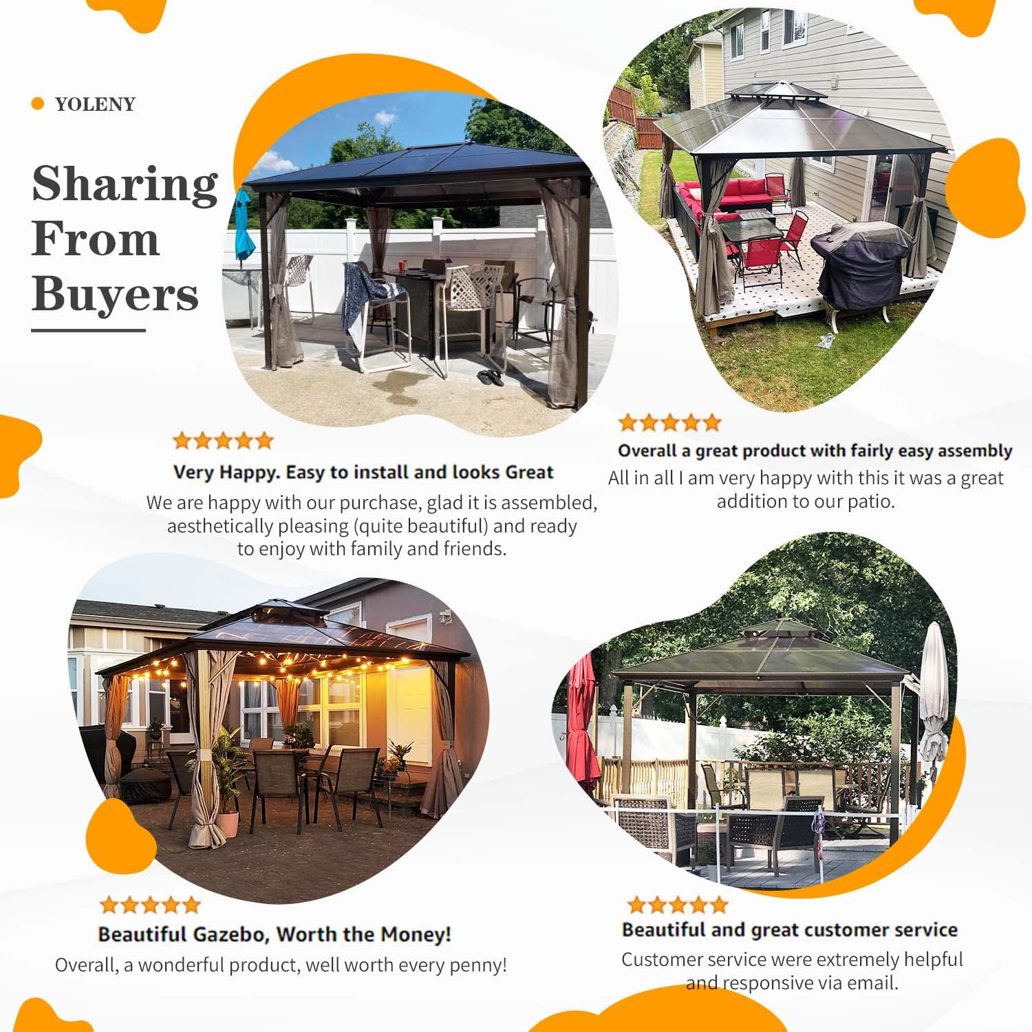 【Gazebo】10'x12' Outdoor Hardtop Polycarbonate Gazebo Canopy Curtains Aluminum Frame for Garden, Patio