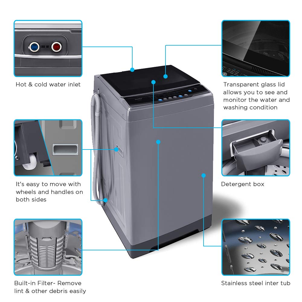 【Appliances】COMFEE’ 1.6 Cu.ft Portable Washing Machine, 11lbs Capacity Fully Automatic Compact Washer