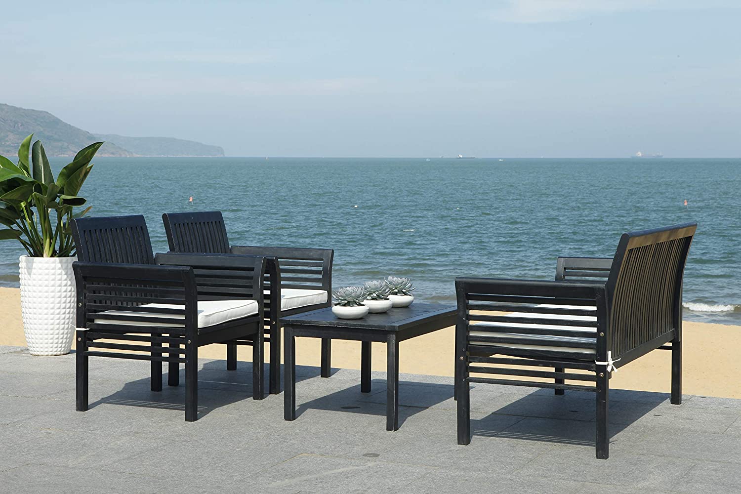 Outdoor Collection Carson Grey Wash/ Beige Cushions 4-Piece Conversation Patio Set