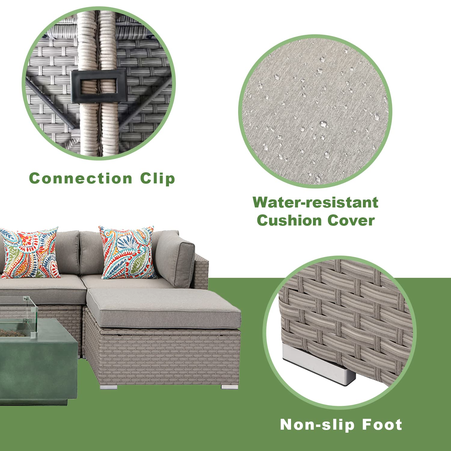 【Home&Garden】8-Pc Fire Pit Table Outdoor Furniture Sofa, Wicker Cushion Sectional w Celadon Fire Heater《NO8》