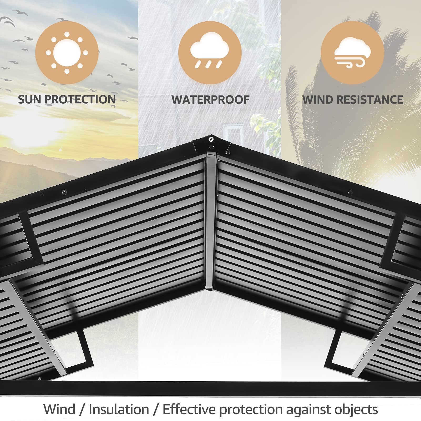 【Gazebo】12x16 Outdoor Patio Hardtop Gazebo with Netting, Galvanized Steel Double Roof Canopy Gazebo