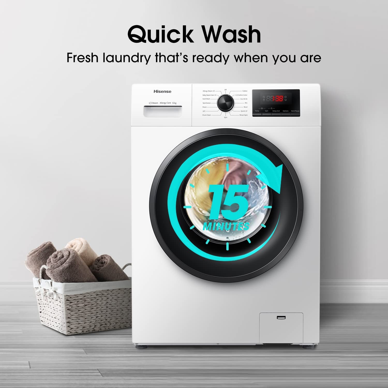 WFPV6012EM-Freestanding-6 KG-Front Load Washing Machine-Steam Wash-Quick Wash-15 Washing Programs