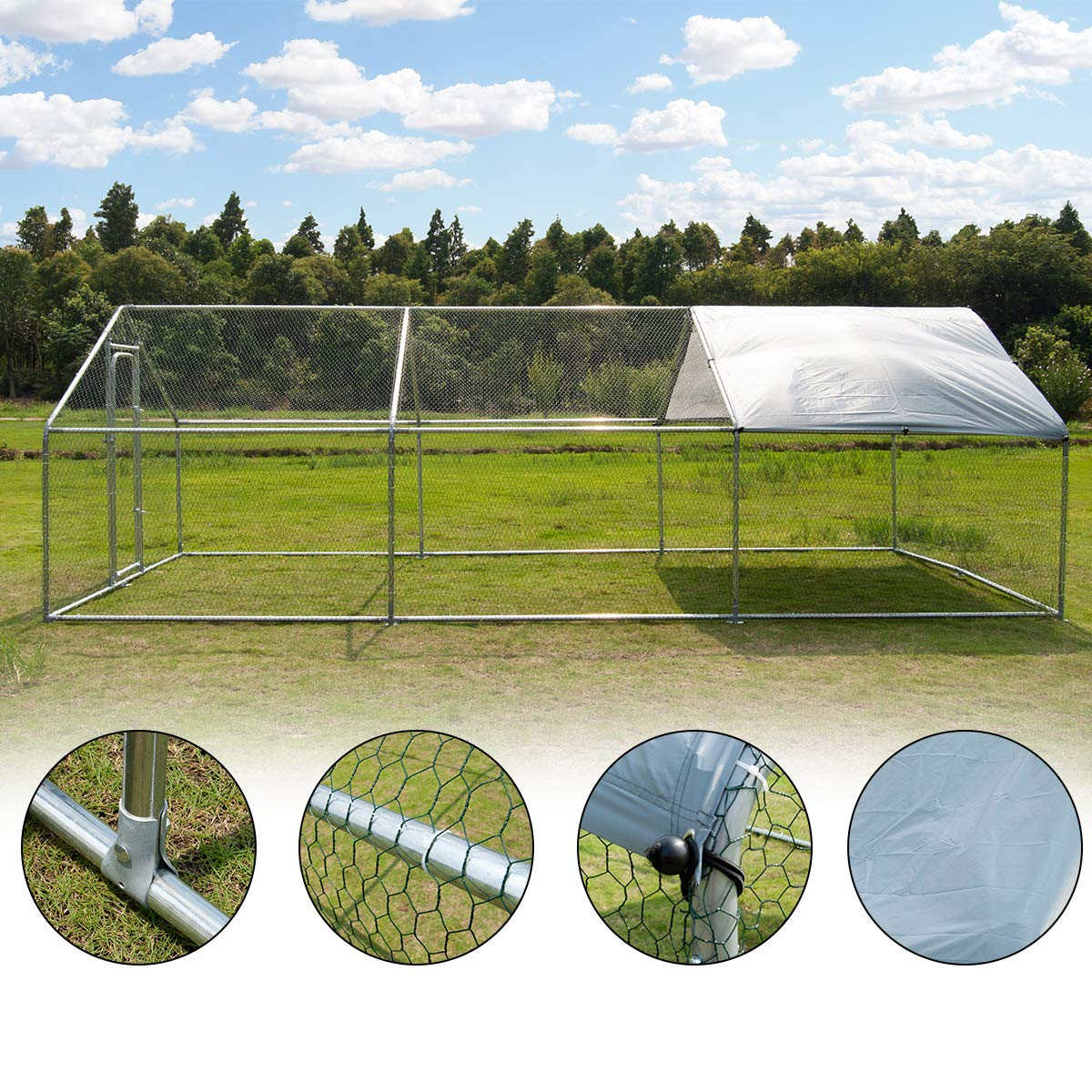 【Home&Garden】Large Metal Chicken Coop Walk-in Poultry Cage Hen Run House Rabbits Habitat Cage(10'Lx20'Wx6.4'H)