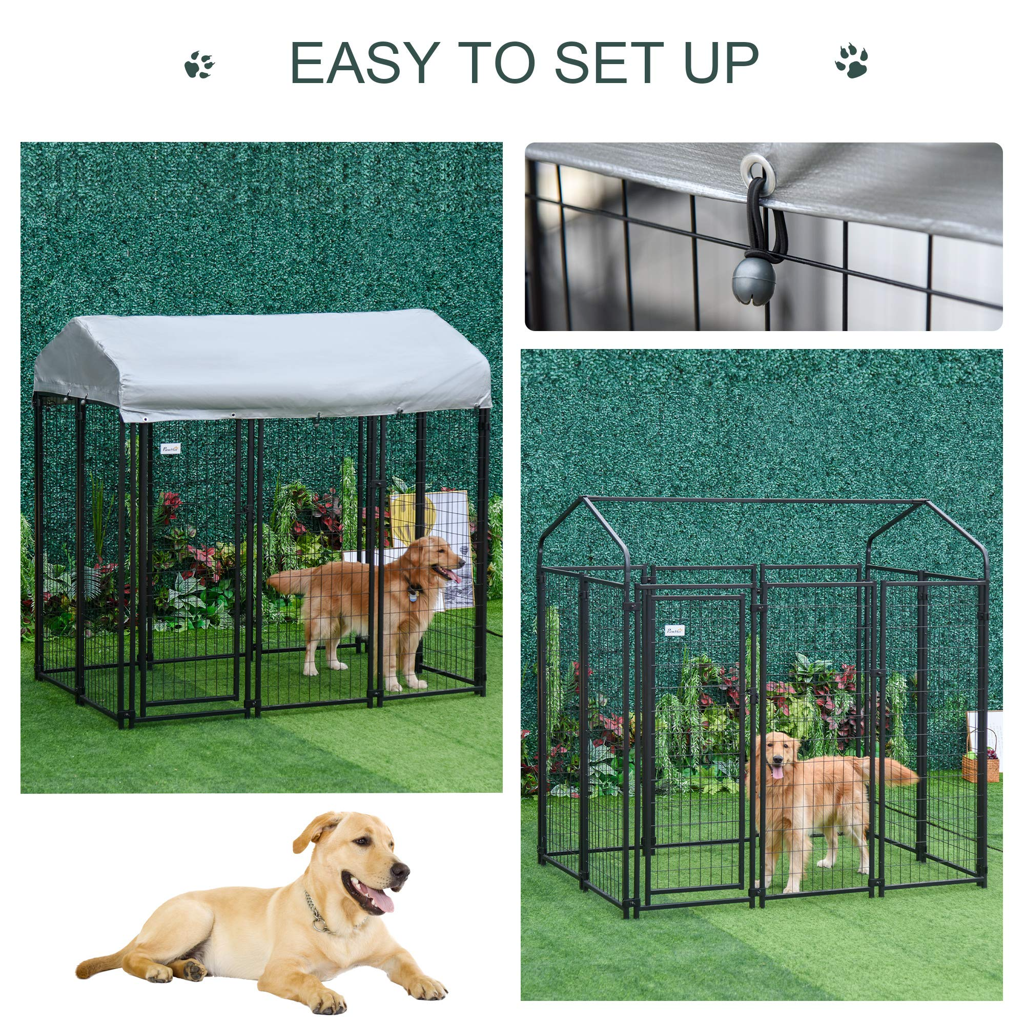 【Pet】6'x4'x6' Large Dog Kennel Outdoor Steel Fence with UV-Resistant Cloth Roof & Secure Lock