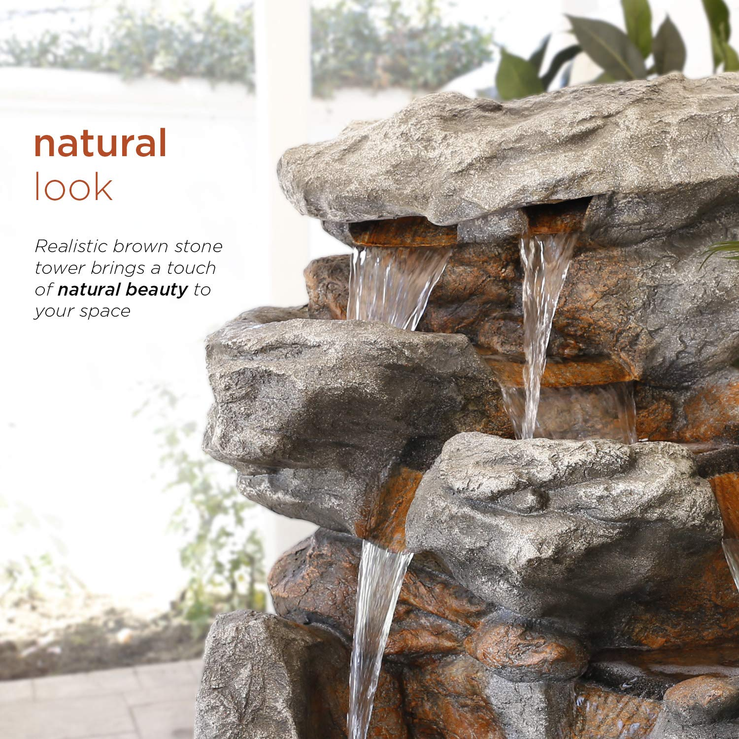 【Décor】Rainforest Rock Tiered LED Lights Floor Fountain, 33